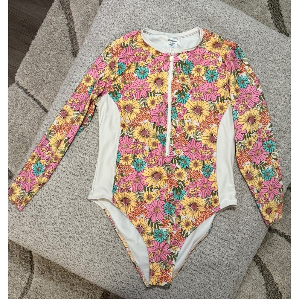 No Boundaries‎ Girls Floral Long Sleeve One Piece Swimsuit XL 16-18 Rash Guard